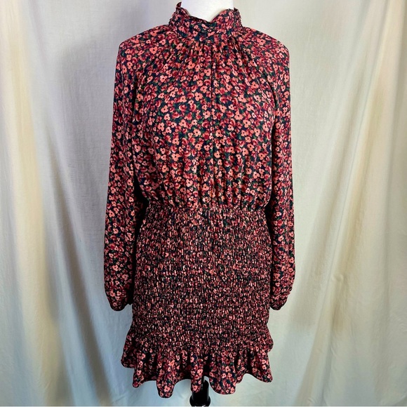 ZARA ~ Rust Floral Mini Dress w/Smocked Skirt & Peek-a-Boo Back ~ Size Large - Picture 5 of 15